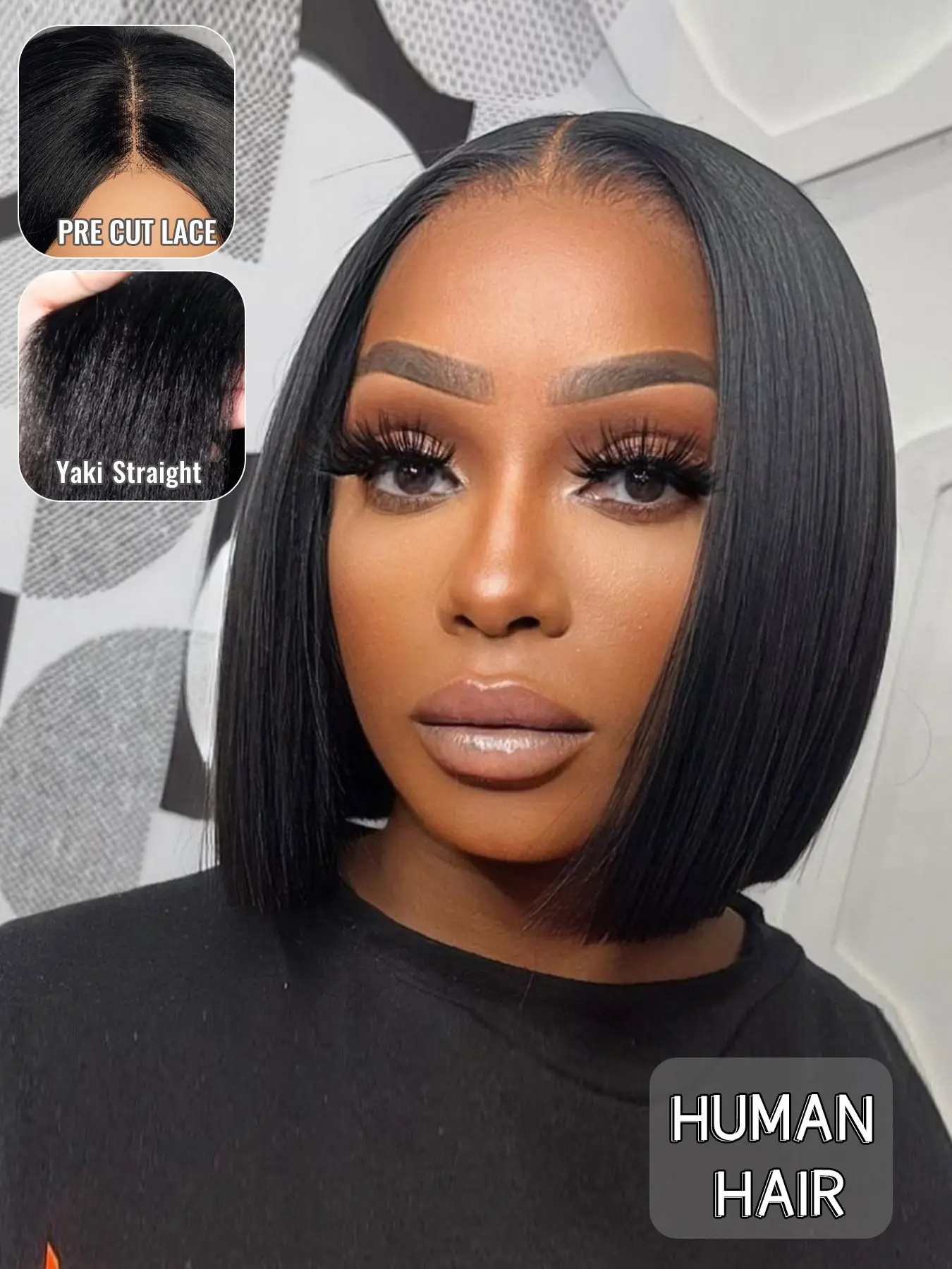 Human Hair Yaki Straight Bob Wig, 10 Inch Short Glueless Lace Closure Wig, 4x4 Lace Middle Part Bob Style, Natural Relaxed Texture, Smooth Hair Flow, Adjustable Comfortable Cap, Easy Styling Wig for Women Daily Wear