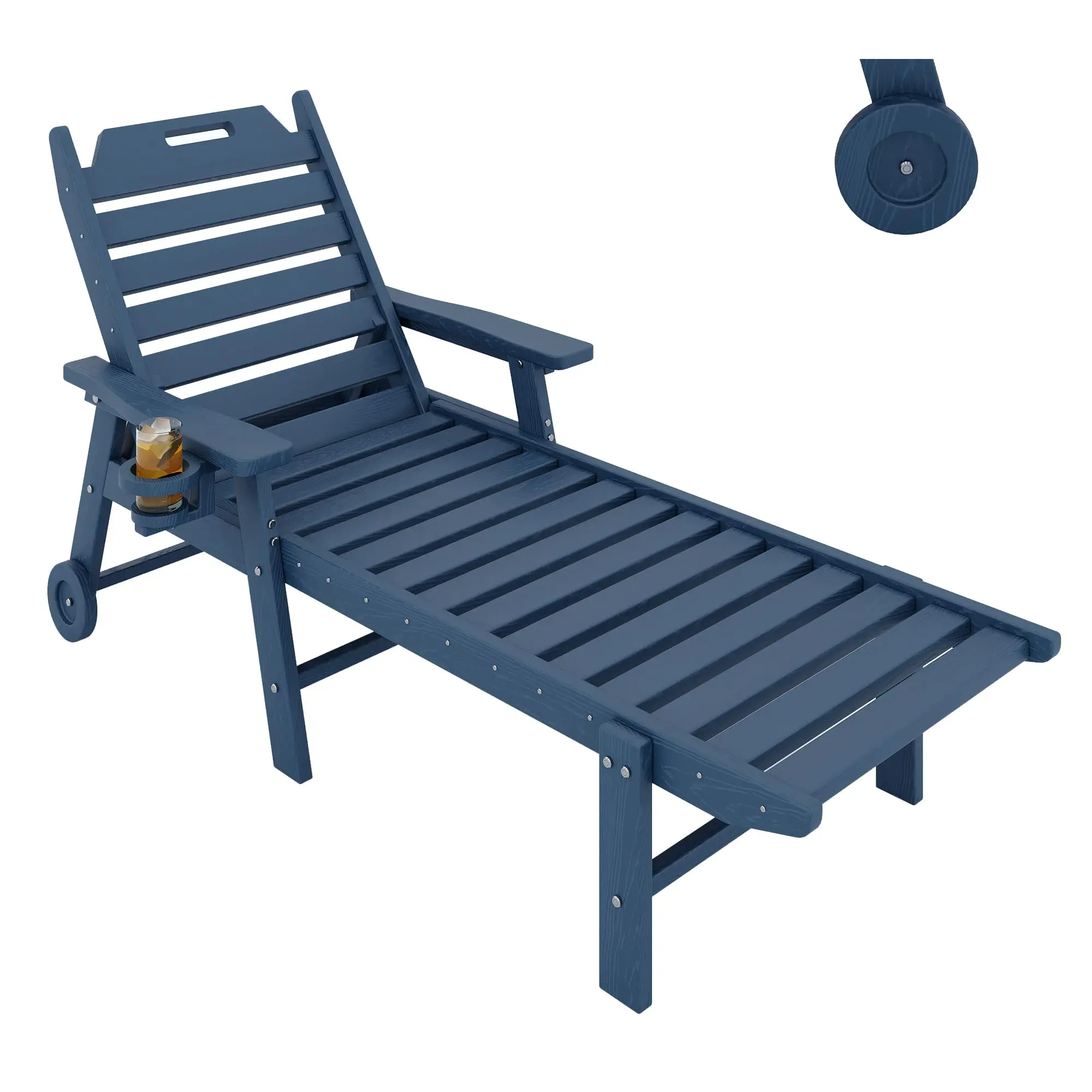 HDPE Single Seat Reclining Patio Lounge Chair with Wood Texture - 5-Position Adjustable Backrest, Weather Resistant Outdoor Recliner for Poolside, Deck, Reclining Chair