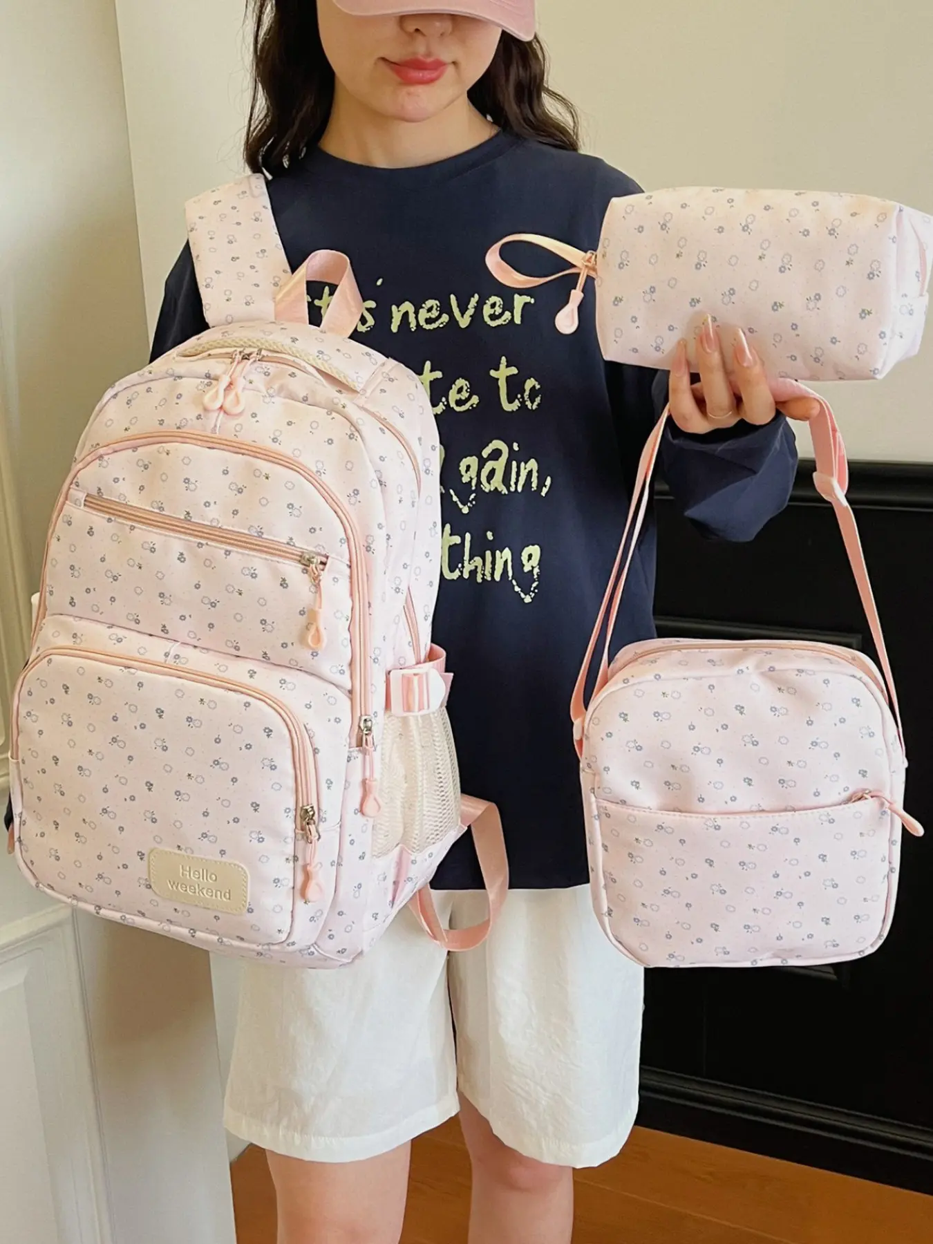 2026 New Polka Dot Sweet Backpack, Floral Three-Piece Set, Large Capacity School Bag for Girls, Cute Fresh Style Shoulder Bag, Cute Daypacks