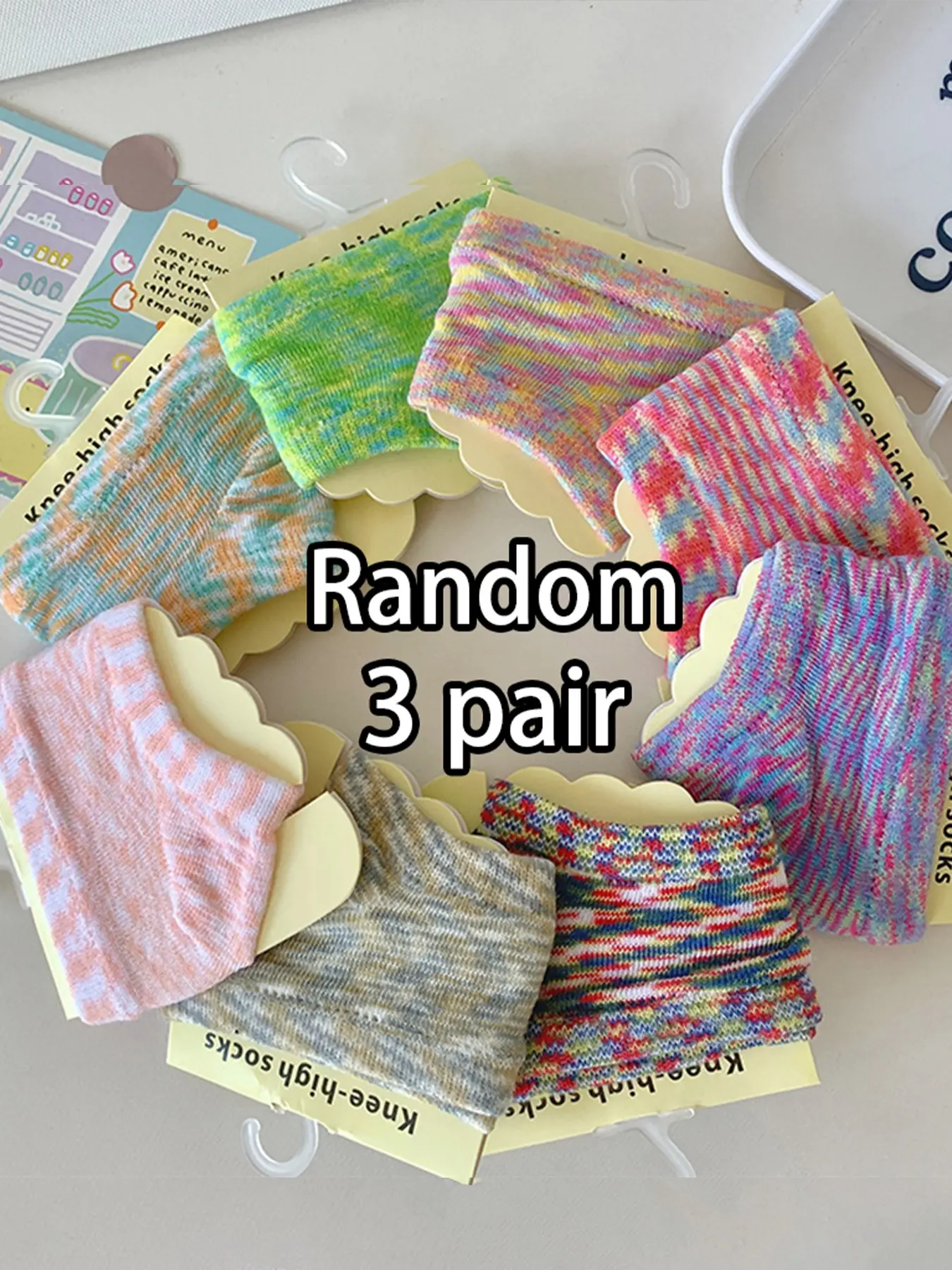 Random Color 3 Pairs Spring Summer Solid Flip Flop Half Sole Socks, Unique Style Bikini Socks, Candy Color Non-Slip Two-Toe Women's Socks