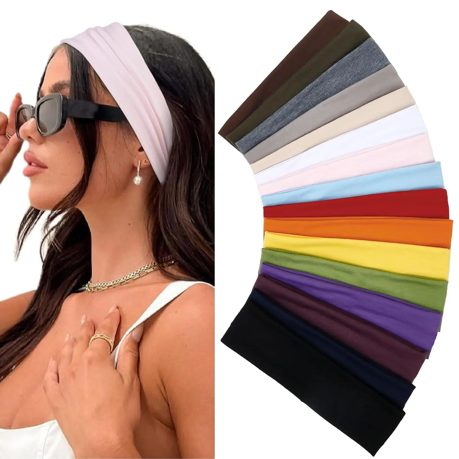 Female Elastic Headbands for Baby & Maternity - 16 Pack Non-Slip Soft Cloth Hairbands, Workout & Yoga Essentials, Multicolor Fashion Hair Accessories
