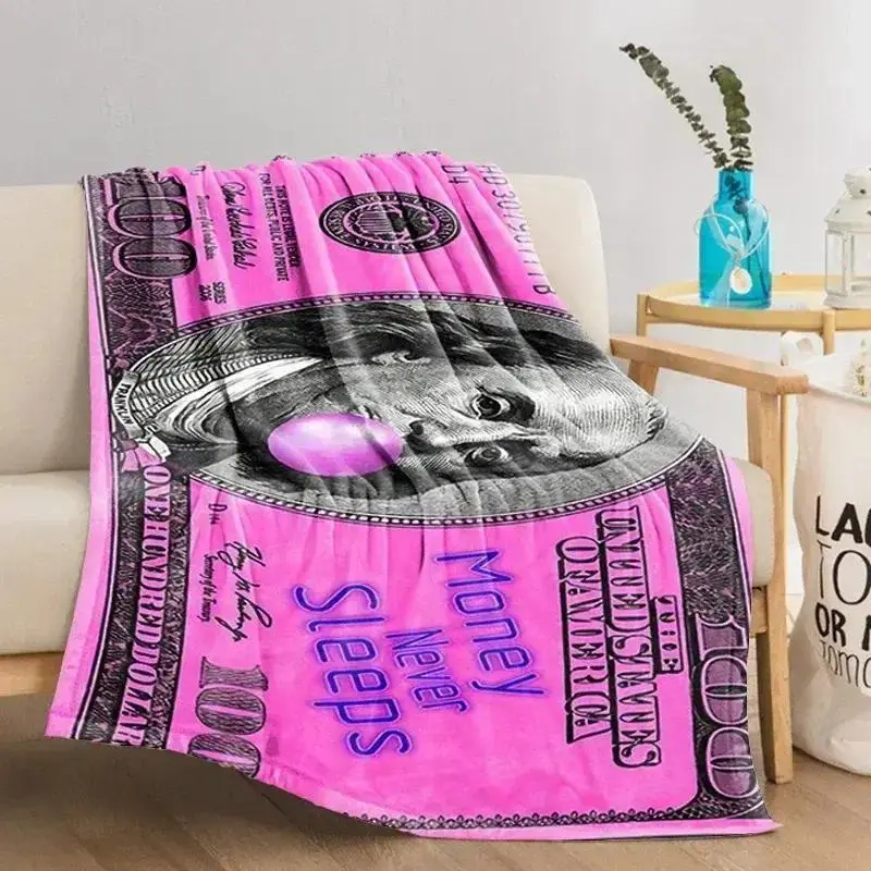 Classic Pink Dollar Print Fluffy Super Soft Fleece Flannel Throw Blanket - All-Season HD Decor for Bedroom Sofa - Matches Cooling Pillows, Couch Covers, Bedding & Comforter Sets - Birthday Gift for Trendy Decor Lovers