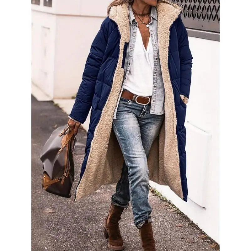 Women'S Long Sleeve Coat - Elegant Lapel Collar Winter Jacket, Warm Outerwear for Fall/Winter, Everyday & Formal Events Cold Weather Clothing, Ladies Coats, Seasonal Fashion, Classic Design, Cozy Fabric, Office Wear, Fleeci