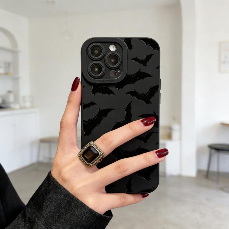 Bat Pattern Phone Case, Shockproof Phone Protective Cover, Halloween Phone Accessories, Phone Accessory Compatible with iPhone 16 15 14 13 12 11 Pro Max Phone Cases and iPhone X/XS MAX, 12 13 Mini, iPhone SE4/16E.