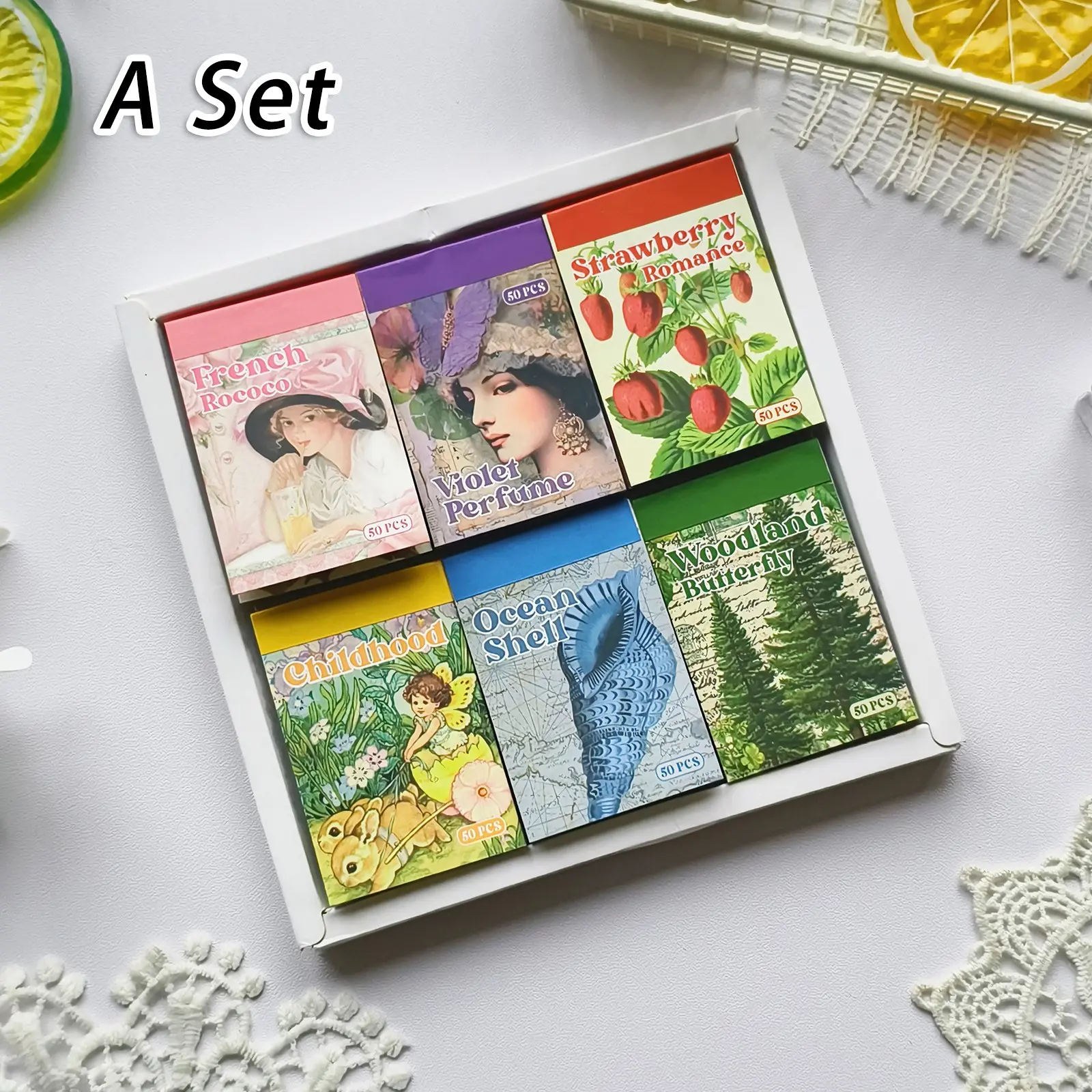 6 Sets 300 Pieces Vintage Washi Stickers, Colorful Aesthetic Sticker Set, Ideal for Art Journals, Handmade Cards, Planner Scrapbooks, Journaling Scrapbooking Kit, Diary Sticker Pack