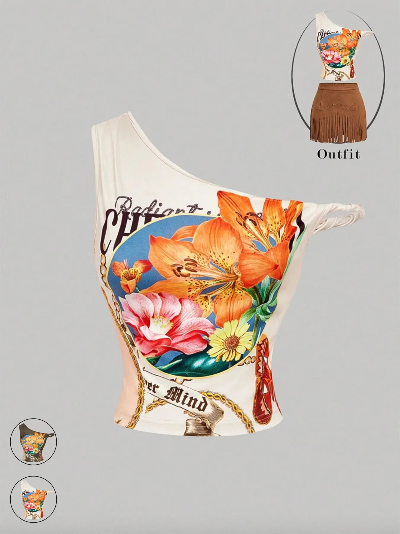 Women's Casual Y2K One-Shoulder Printed Floral Slim Fit Stretch Top, Clothes For New Year,Frenchy,Terrace Chill,Glamour,Chic Autumn,Fall New Style Women,Retro, Flower Top, One Shoulder Tops, Tropical Top,Fashionable and Comfortable, Perfect for Daily Wear