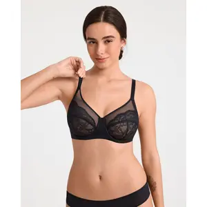 SOLBRACE Women’s Unlined Underwire Full Coverage Bra – Floral Lace with Sheer Mesh, U Shaped Back Breathable Mesh Bra, No Padding Natural Shape, Light Support for Daily Wear