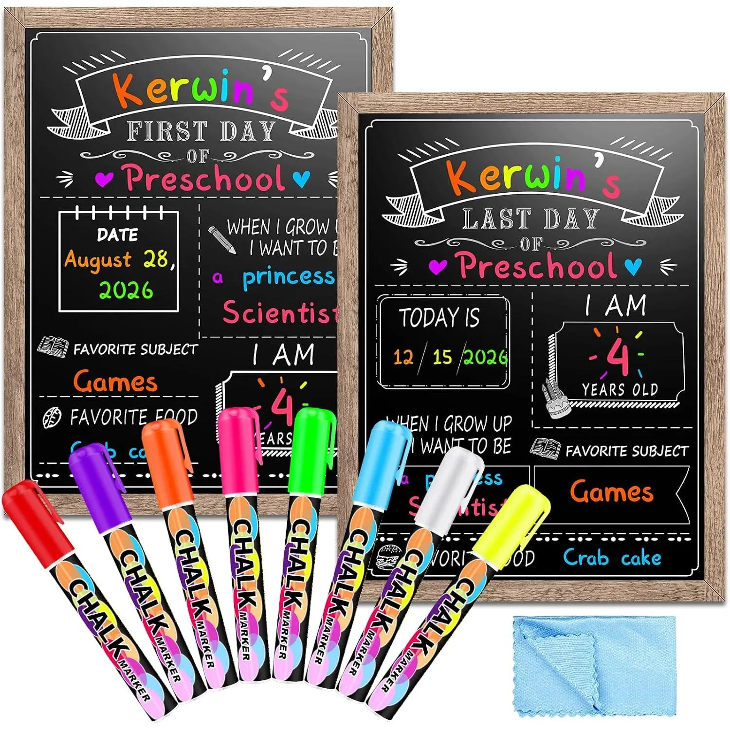 12 x 16 in  of School Board Sign for  Grades Student,  Frame  to School Chalkboard Sign for  1st and Last Day, Double-Side, with 8 Dry Erase Markers & 1 Wipe Cloth