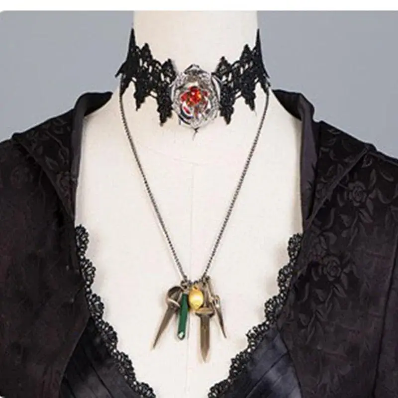 Women's Plus Size XXL Polyester Lady Dimitrescu's Daughter Cosplay Full Set - Gothic Hooded Long-Sleeve Dress, Bella/Cassandra Vampire Costume, Gloves, Neck Chain, Clothes Accessories for Game Anime Role-Playing, Halloween