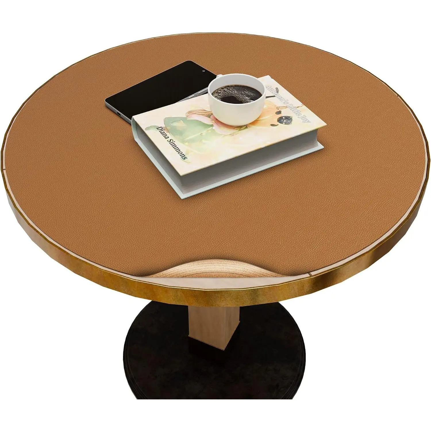 MAIDERN 18 Inch Round Cork & Leather Placemats, Cuttable Size (12-18 Inch), Trimmable Dining Table Mat, Heat Resistant/Non-Slip Table Cover for Kitchen, Office, or Restauran (Brown)