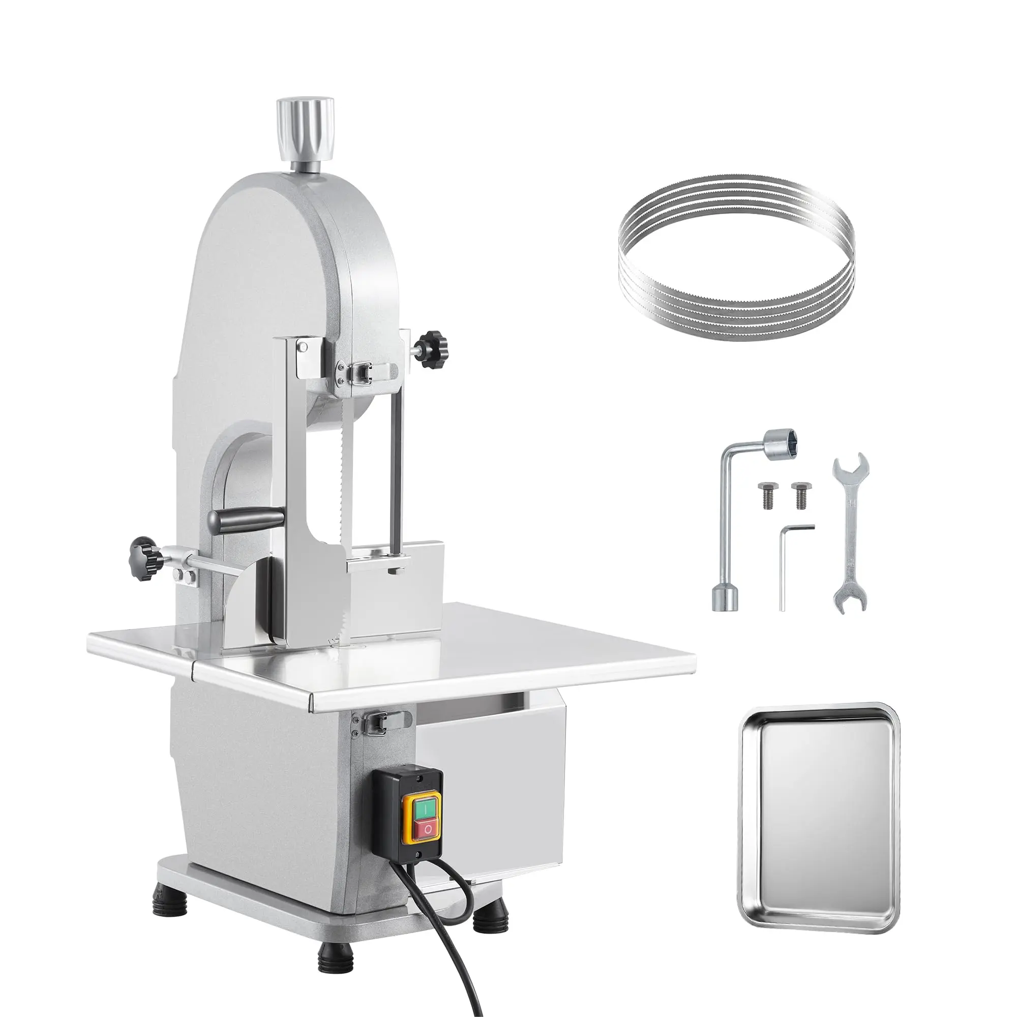 Garvee Electric Bone Saw Machine, 1100w Commercial Meat Bandsaw with 6 Blades, 0.16-7.09 Inch Cutting Thickness, 19.3" x 15" Stainless Steel Countertop Frozen Meat Cutter for Beef, Pork, Ribs & Fish