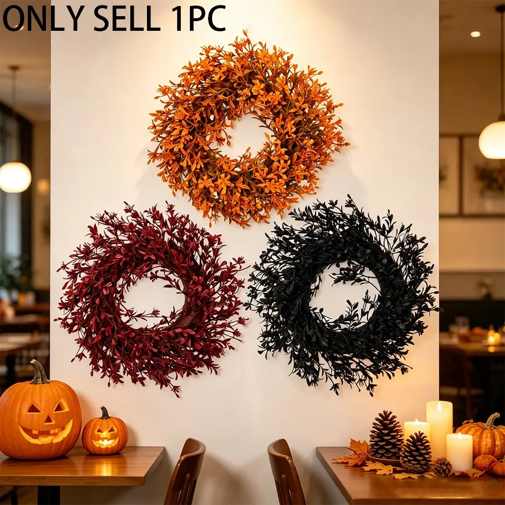 Vintage-style faux twig door wreath, available in three colors, approximately 30 centimeters in diameter. Perfect for setting the mood at Halloween and Thanksgiving family gatherings, this is a delicate, small wall-hanging decorative piece.