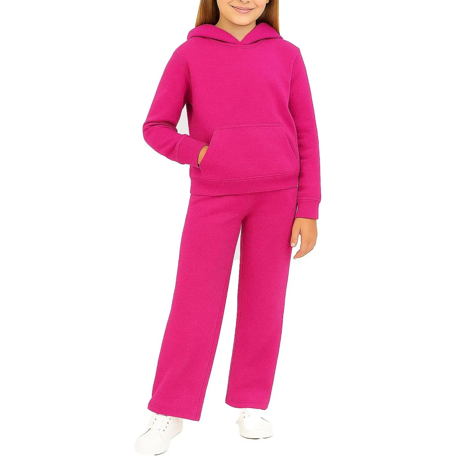 Girls Tracksuit Set - 2 Piece Cozy Pullover Hoodie and Soft Fleece Wide Leg Sweatpants for Girls