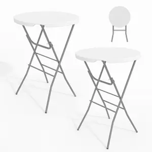 32" Folding Cocktail Table 2-Pack｜Round High Top Bar Table for Patio, Party & Backyard｜HDPE Outdoor Table with Metal Frame & Locking Legs, Easy Set Up, Indoor/Outdoor Use