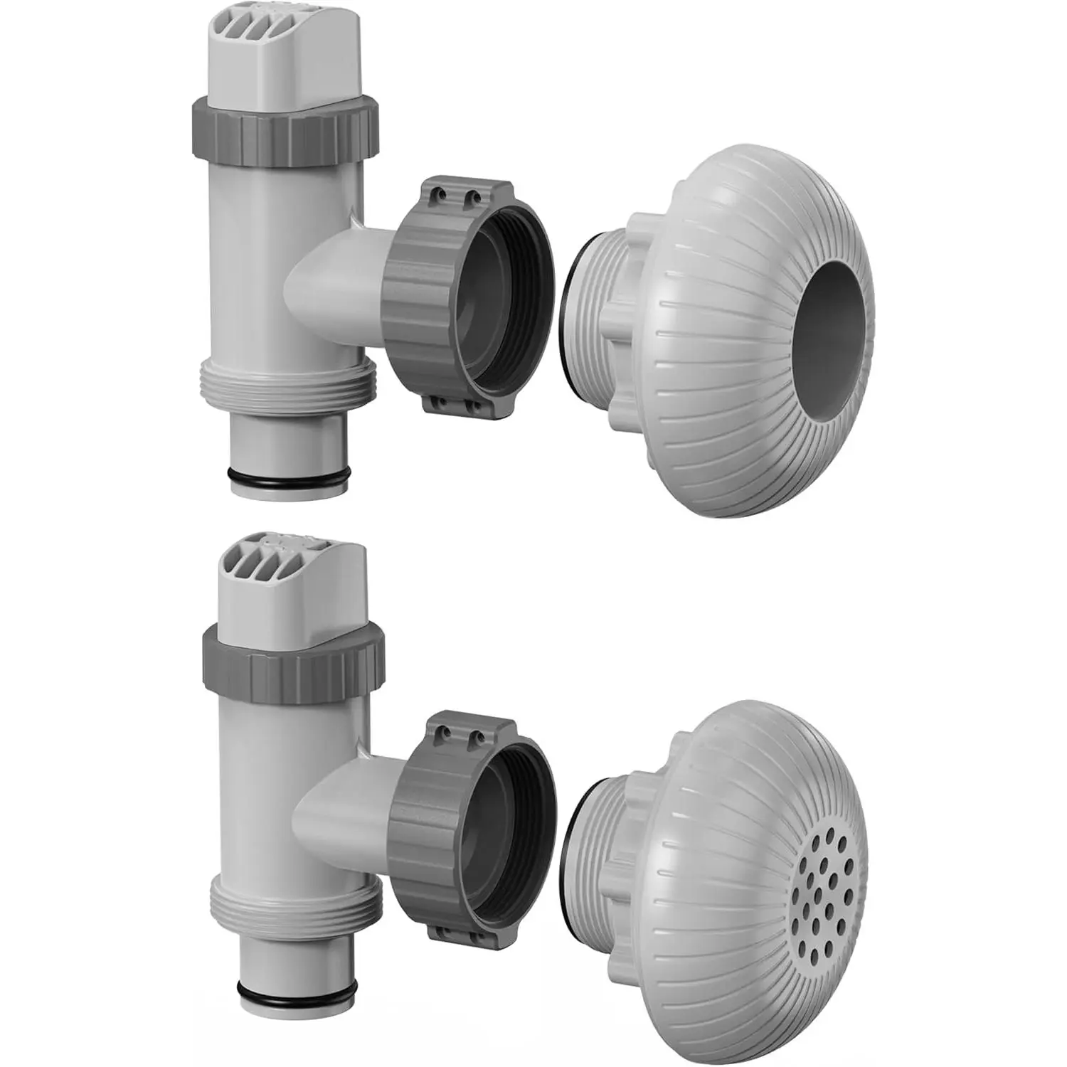 Above Ground Pool Inlet & Return Replacement Kit with Plunger Valve, 1.5" Outlet Strainer Connector, Jet Nozzle & Strainer Grid, Compatible with Sand Pumps