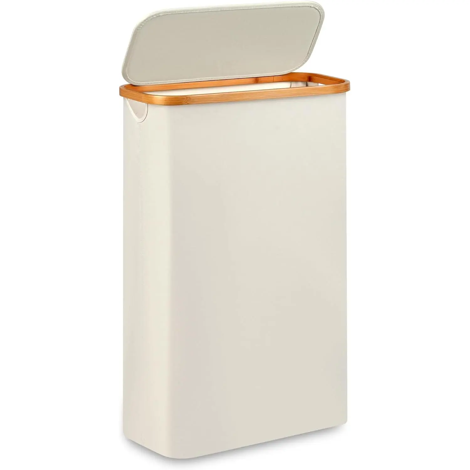 Slim Laundry Hamper,Narrow laundry Hamper with Lid,60L Hamper for Laundry,Dirty Cloth Hamper with  Handle for Towels, Clothes Organizing,Beige