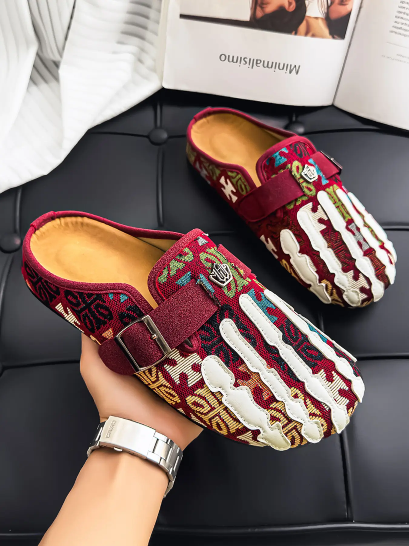 Men's Bohemian Print Mules, Comfortable Slip-On Sandals, Adjustable Buckle, Soft Insole, Ideal for Daily Wear, Casual Footwear, Unique Sandals
