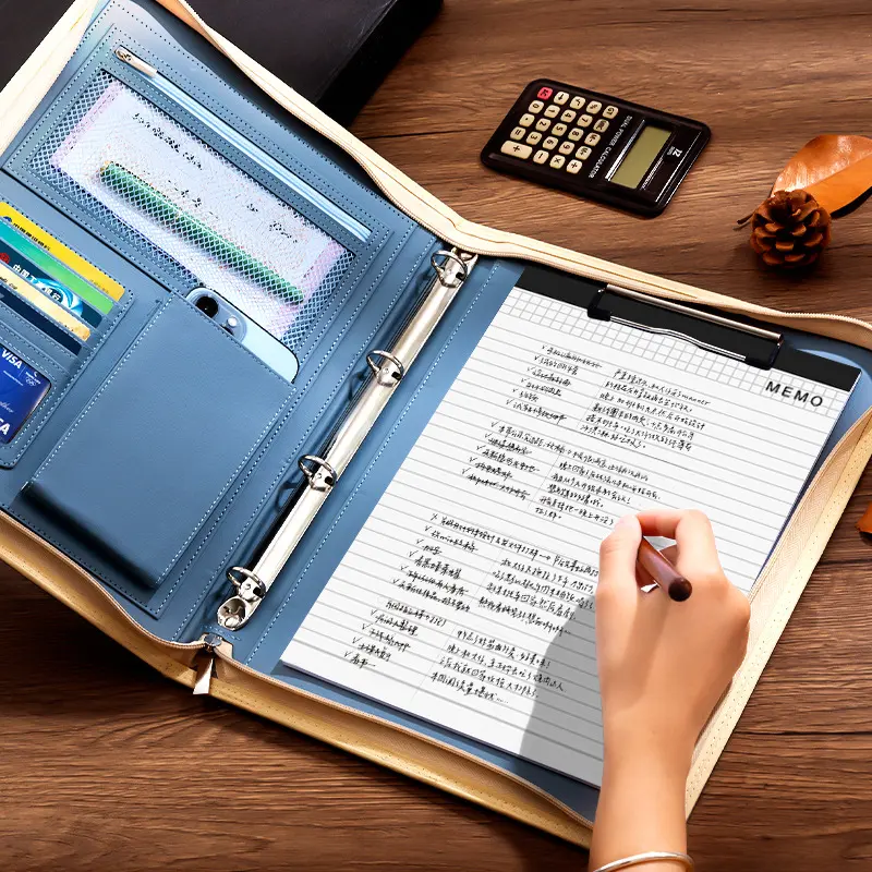 Portfolio Padfolio Binder with Removable 4-Ring Planner -Professional Business Zippered Notebook Case (Fits A4/Letter Paper)- Multi-Storage Organizer, Folio Document Organizer for Outdoors, Travel, Office, & School