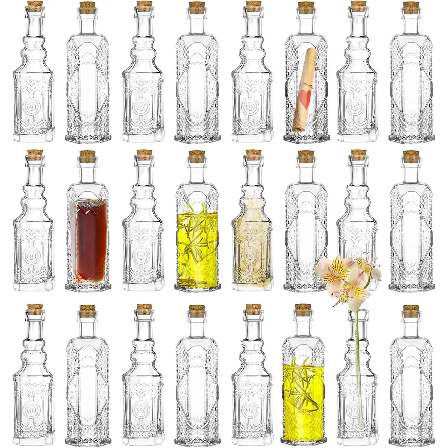 24 pcs Small Mini Clear Vintage Glass Bottles with Corks, Small Bud Vases, Decorative, Potion Bottles, 1.6oz for Party Wedding DIY Decoration/ Sand Art Bottles/Spell Jars/Message In a Bottle Kitfidget toys