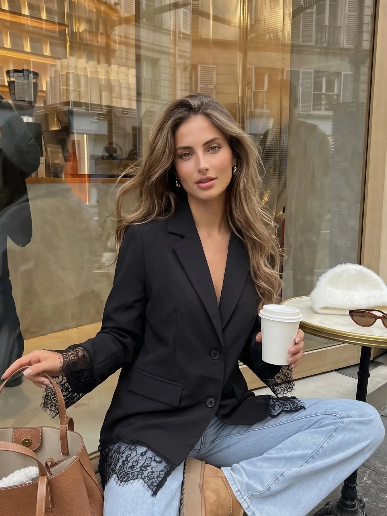 Lace Patchwork Blazer for Women, Luxury Spring 2026 New Arrival, Casual Loose Fit, Vacation Style, Chic Elegant Oversized Suit Jacket