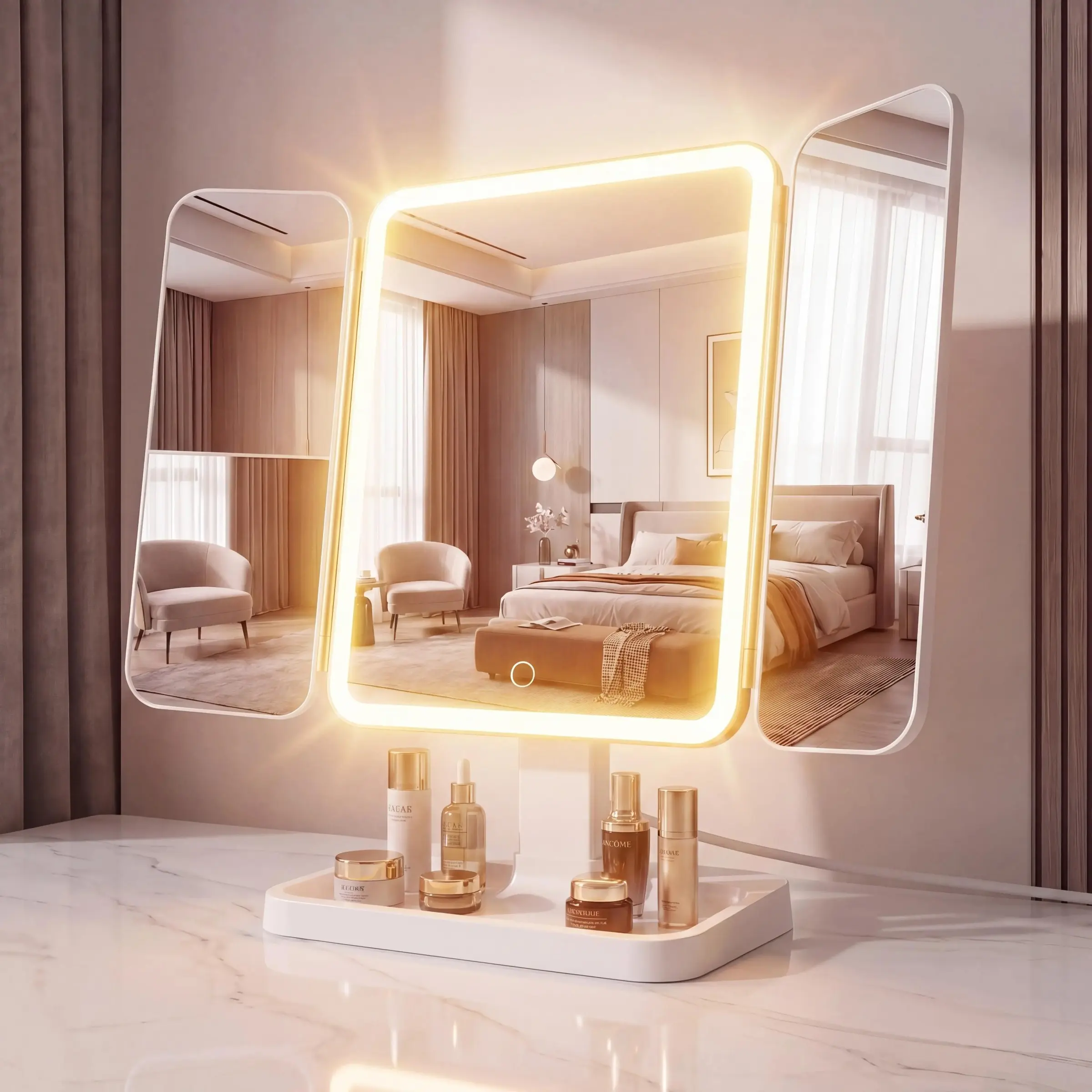 Foldable LED Makeup Mirror, 3 Light Modes, 2x/3x HD Magnification, Touch Dimming, 360° Rotatable, Portable, Gift Box, Adjustable Brightness Mirrors, Ideal for Mom and Girlfriend