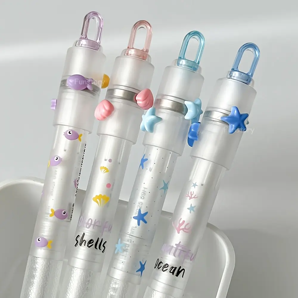 4-Pack Fun Ocean-Themed Neutral Pens, 0.5mm Creative Rotating Stress Relief Quick-Dry Pens, Underwater World Theme Simple Pens, Cool Pens