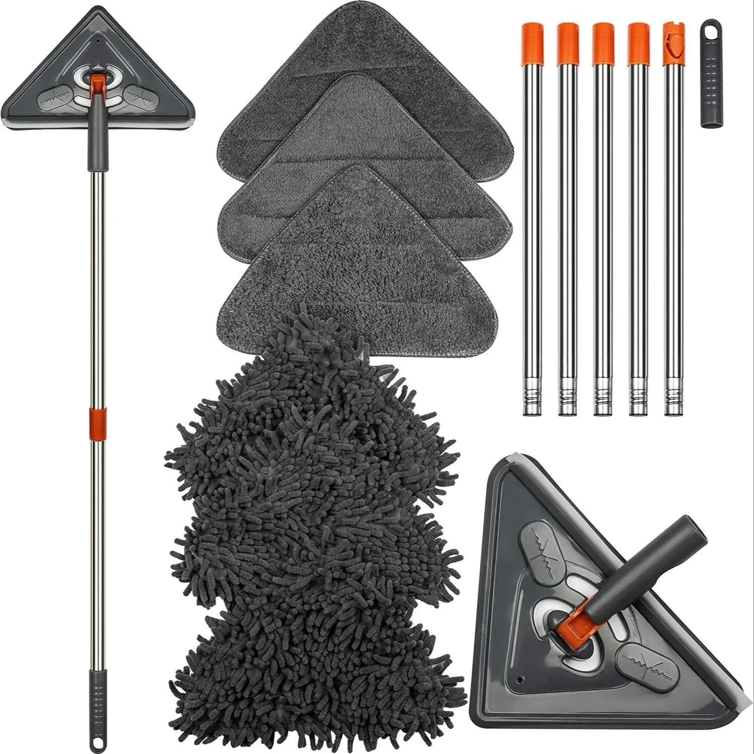 360° Adjustable Wall Cleaning Mop Set, 85-Inch Extendable Handle, 6 Microfiber Pads, Dry Wet Use, Ideal for Bedrooms, Kitchens, Windows