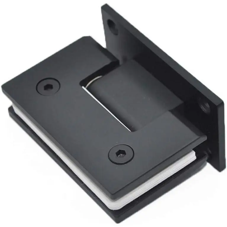 90  Glass Door Hinge, Heavy Bathroom Door Clip, Shower Room Hinge Bathroom Hardware, 304 Stainless Steel Brushed Surface , Suitable for 8-12 mm Toughened Glass (Black)