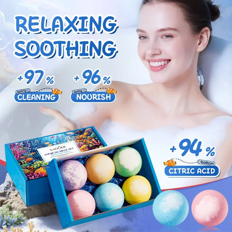 Ocean 6-Piece Scented Bath Salt Bombs Set, 6 Colorful Foaming Bath Balls, Nourishing Skin, Aromatic Massage Experience, Bath Essentials