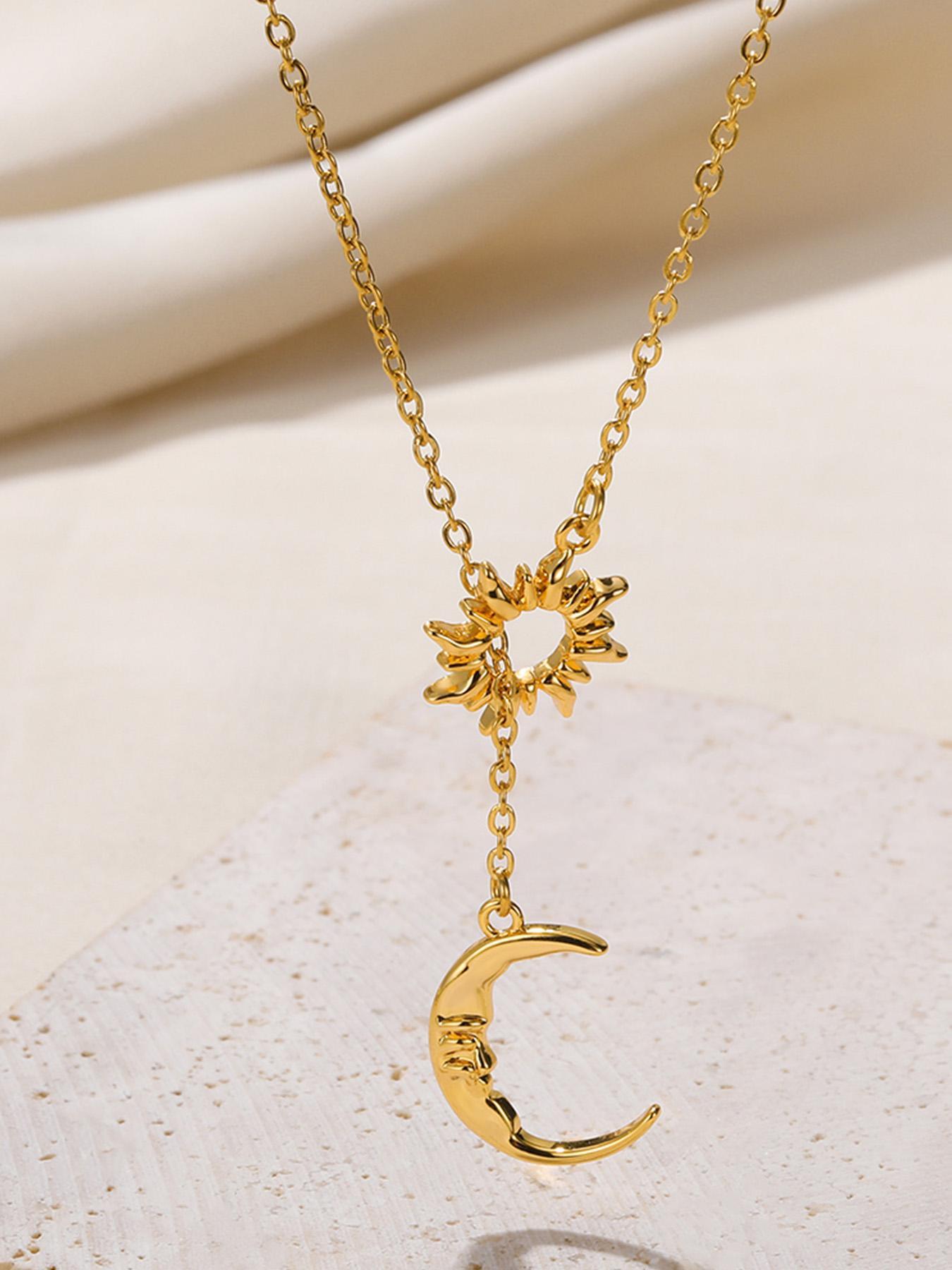 Sun & Moon Design Pendant Necklace for Women & Girls, Fashion Jewelry for Party, Daily Clothing Decor, Trendy All-match & Exquisite Jewelry for Birthday Gift, Minimalist Necklaces