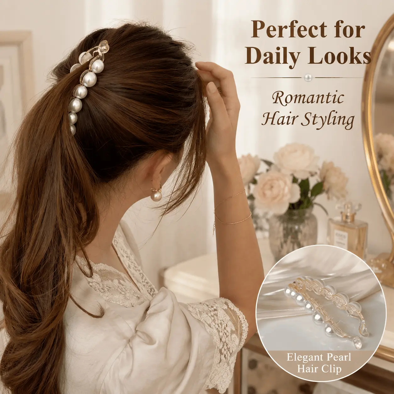 Elegant Pearl Banana Hair Clip for Women, Trendy Ponytail Claw Clip, French Style Hair Barrette, Romantic Hair Accessory for Daily Wear, Wedding, Date Night & Party