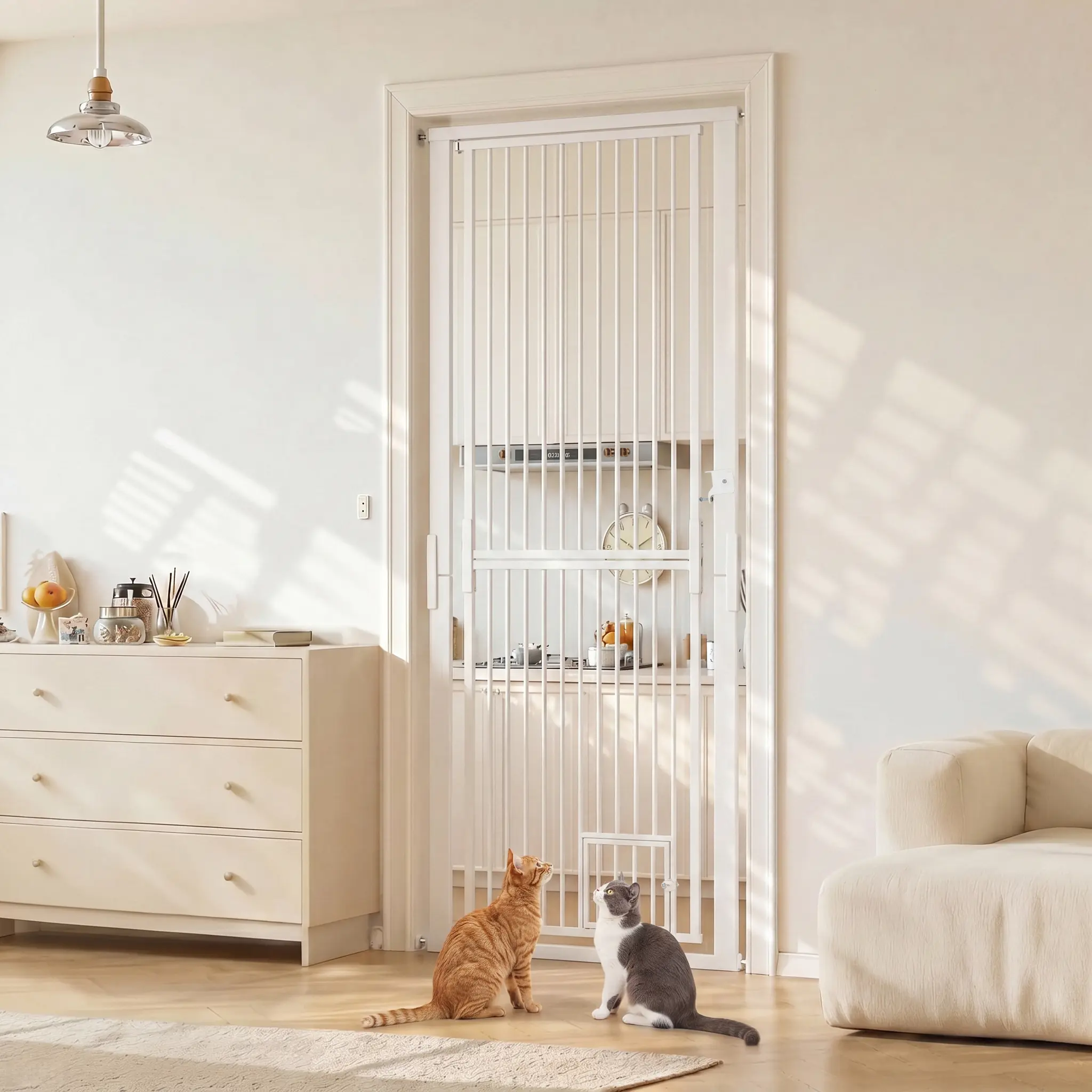 180cm Extra Tall Cat Gate for Stairs Doorways, 77-104cm w Baby Safety Gate | Adjustable Steel Safety Gate with Auto-Close Double Lock, No-Drill Pressure Mounted Wide Dog Gate for Stairs, Hallways, White