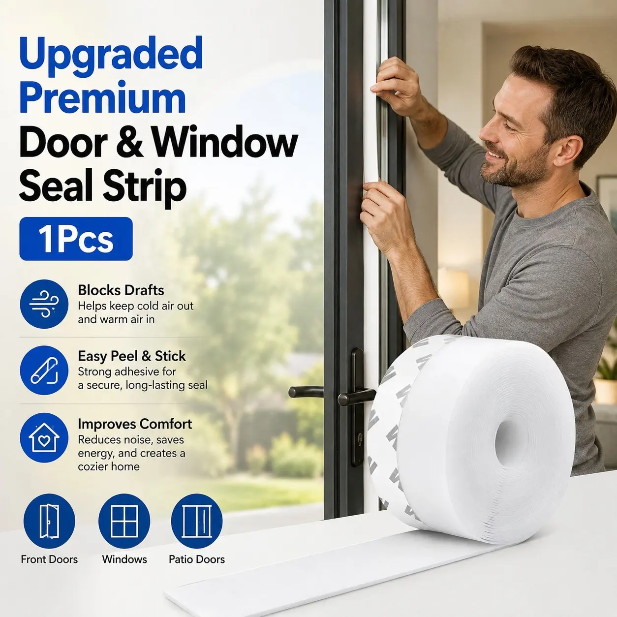 1/2/3Pcs Silicone Door Window Seal Strip, 1.77 Inch Width 196.85 Inch Total Length Self Adhesive Weather Stripping Tape, Soundproof Dustproof Windproof Gap Sealer for Doors Windows Shower Doors, Home Gift For Mom Wife Girlfriend Christmas Halloween