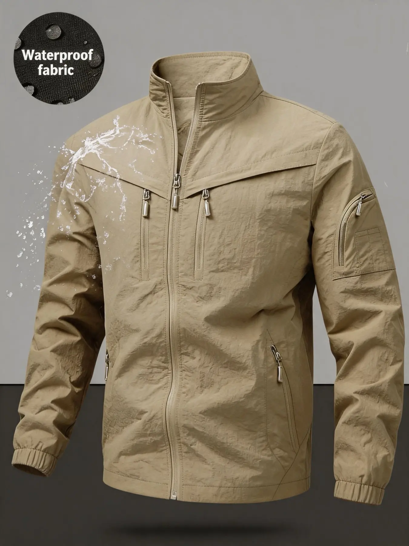 Men's Tactical Outdoor Jacket, Multi-Pocket, Waterproof, Windproof, Ideal for Hiking, Work, Daily Wear, Casual Slim-Fit, Casual Fall Jacket, All Seasons, Casual Zipper Outerwear, Daily Wear Jackets