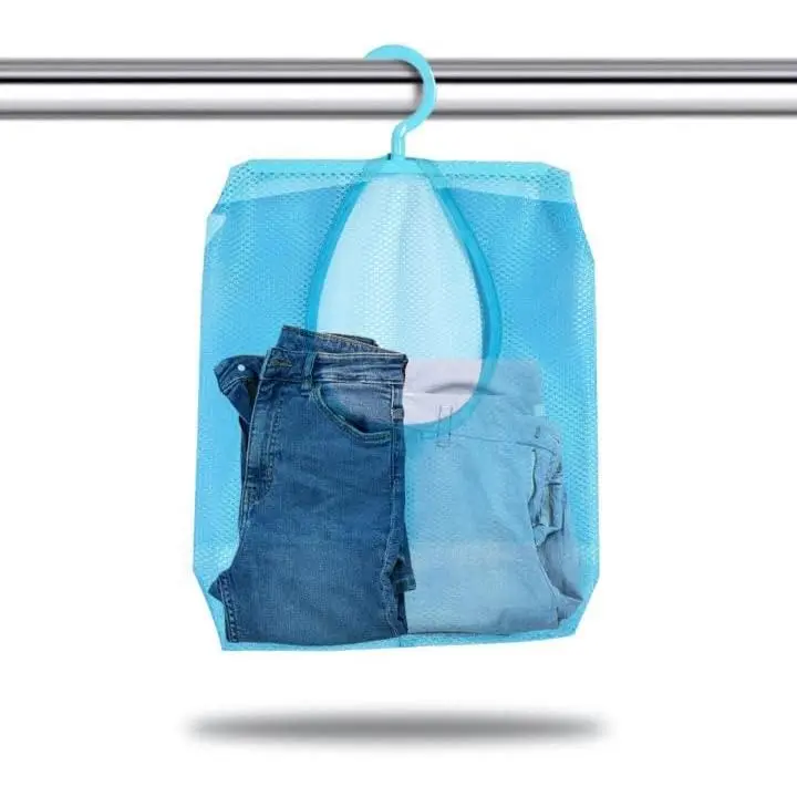Clothespin Bag, Multi Purpose  Mesh Storage Bag Clothespin Bag with Hanger for Socks Stockings Bra Underwear Bathroom(Blue)