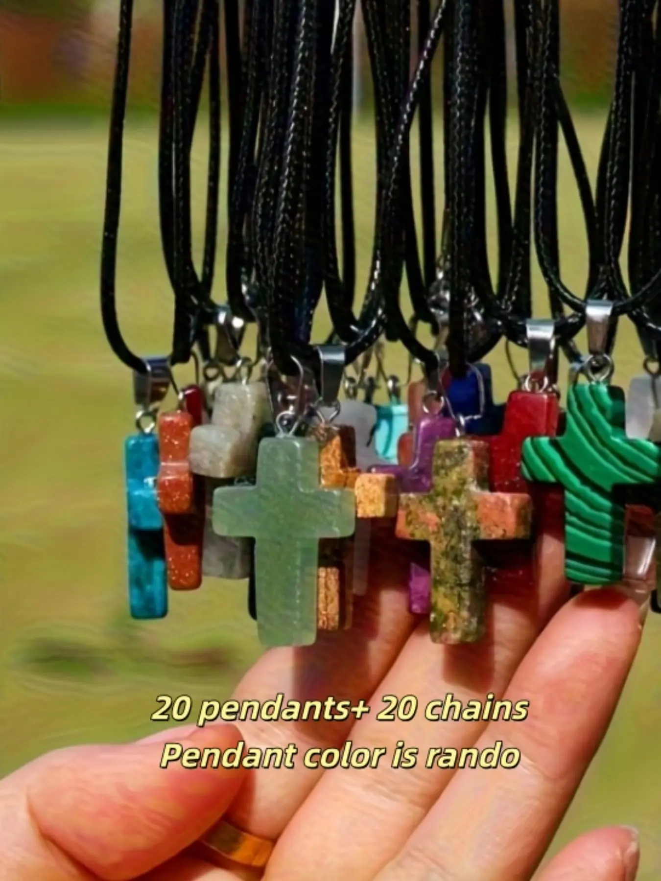 40-Piece Cross Pendant Set, Quartz Imitation Gem Jewelry, DIY Necklace, Bracelet, Earring Making, Random Styles and Colors, Pendants for Necklaces, 20 Pendants + 20 Chains