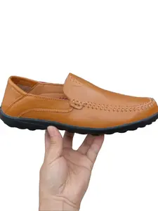 Men's Casual Slip-On Loafers, Handmade British Style, Anti-Slip Rubber Sole, Comfortable All-Season Shoes, Round Toe, Medium Width