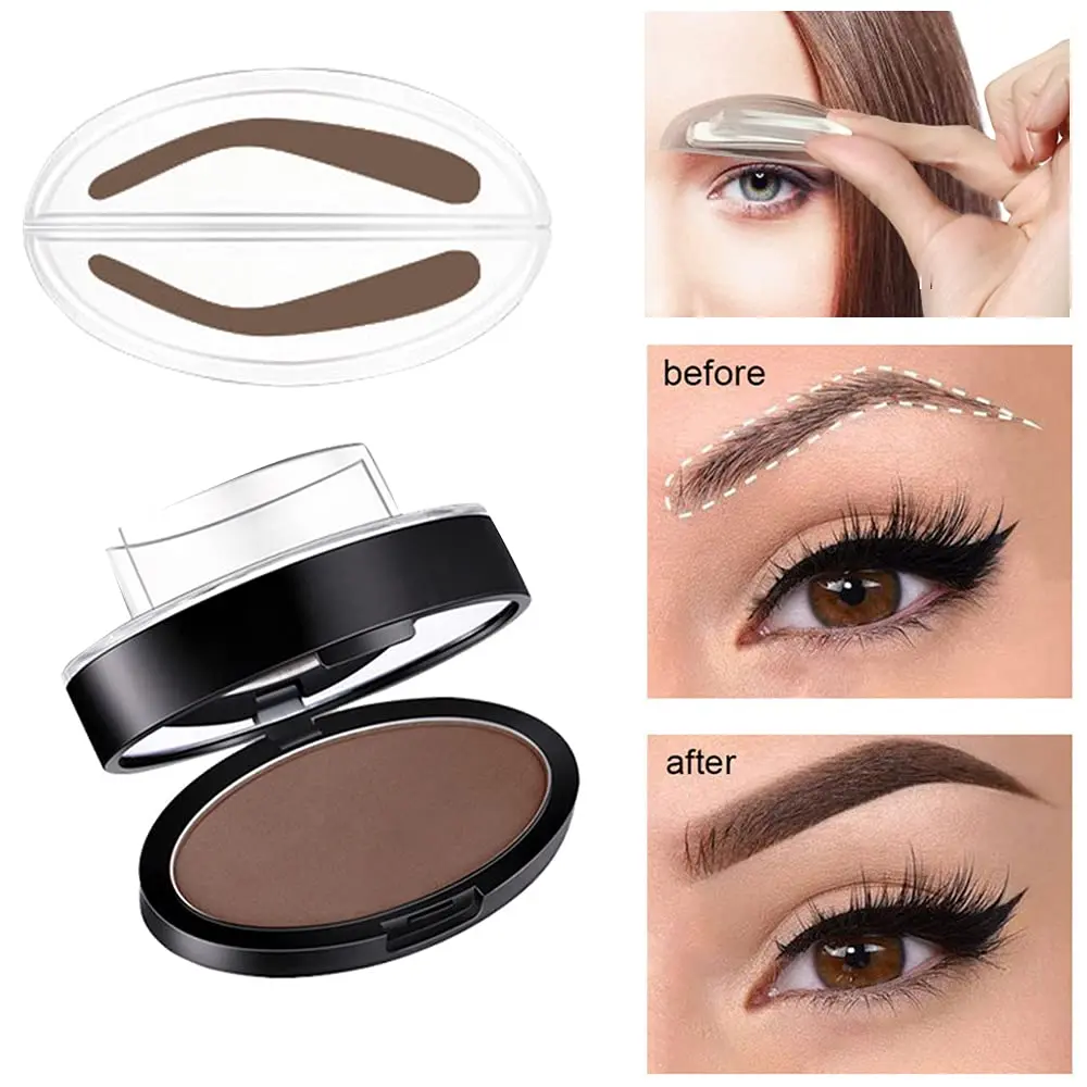 All-in-One Eyebrow Stamp & Powder Kit, Eyebrow Set, 3 Shapes & 3 Shades, Long-Lasting Waterproof Smudge-Proof Brow Makeup Products for Starters