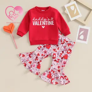 (73.3% Cotton) GBA Toddler Girls Valentine s Day Sets Long Sleeve Letter Print Sweatshirt Heart Print Pants Sets