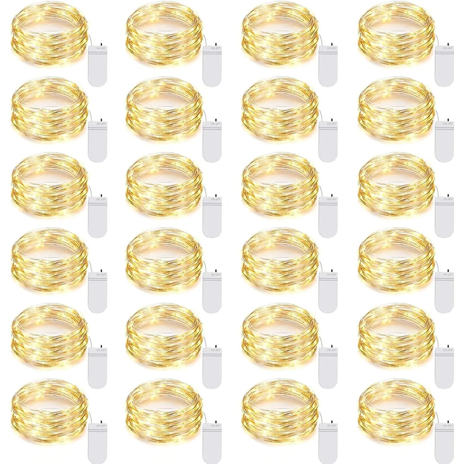 24 Pack LED Fairy Lights Battery Operated 7Ft 20Led Warm White Mini String Lights Waterproof Christmas Lights for Mason Jars Bedroom DIY Party Wedding Christmas Decor