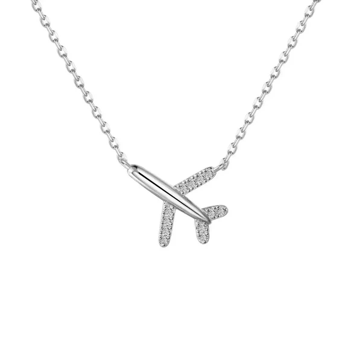 925 Sterling Silver Cubic Zirconia Airplane Pendant Necklace for Women, Best Gifts for Stewardess Flight Attendants Pilots Airplane Jewelry