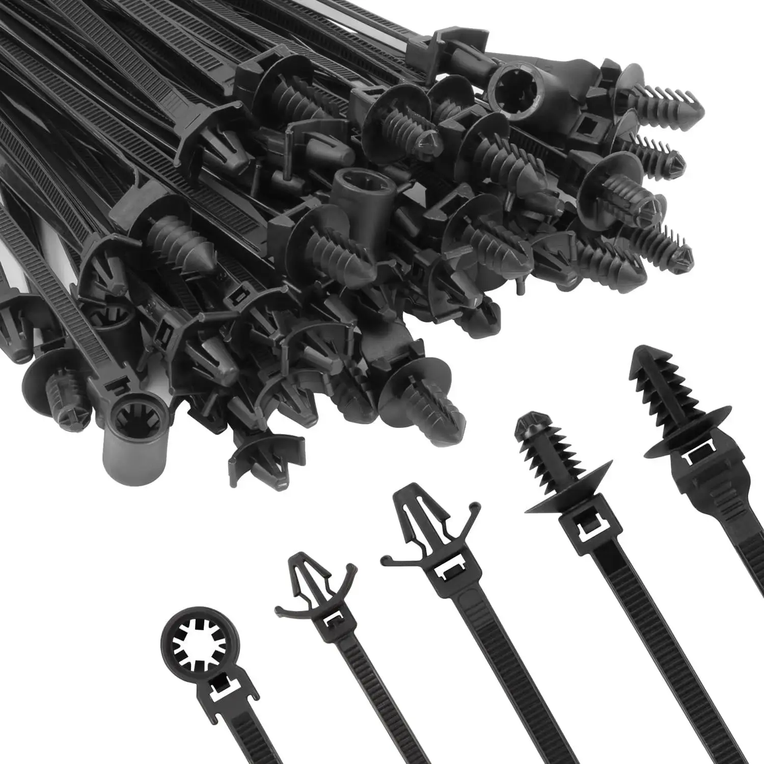 GJANSH 160pcs Snap-In Push Mount Nylon Zip Ties Set, Mechanism Cable Management Fasteners with Secure Hold, Prevents Accidental Disconnections for Automotive Wire Harnesses, Black Hand Tools