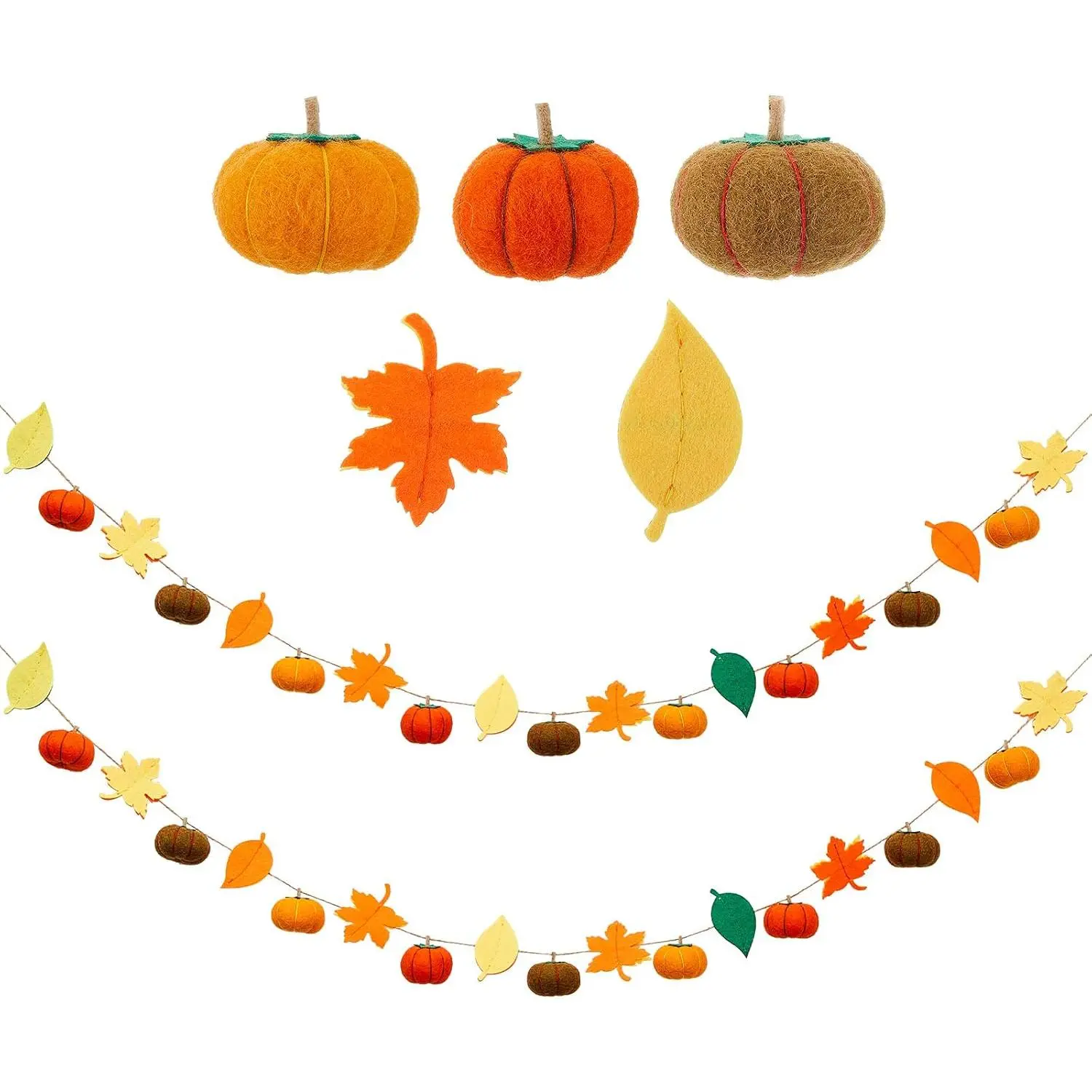 2 count Thanksgiving Garland Fall Pumpkin Felt Garland 78 Inches Fall Maple Leaves Pom Pom Felt Banner Autumn Harvest Halloween Thanksgiving Party Decorations for Mantel Fireplace