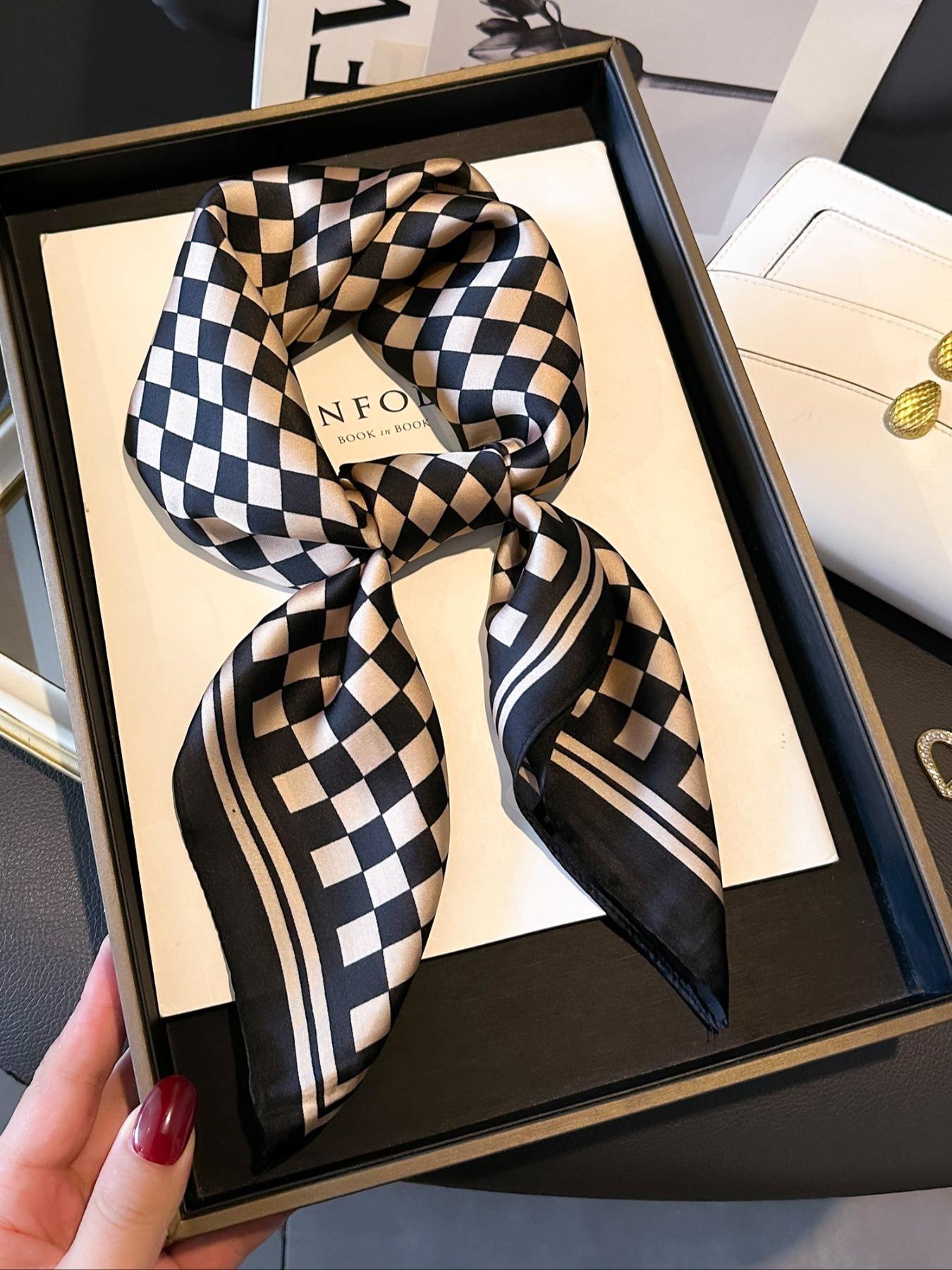 Women's Checked Pattern Contrast Binding Design Square Scarf, Casual Soft Comfortable Scarf for Daily Wear, Fashion Accessories for Women & Girls, Checkered Scarf