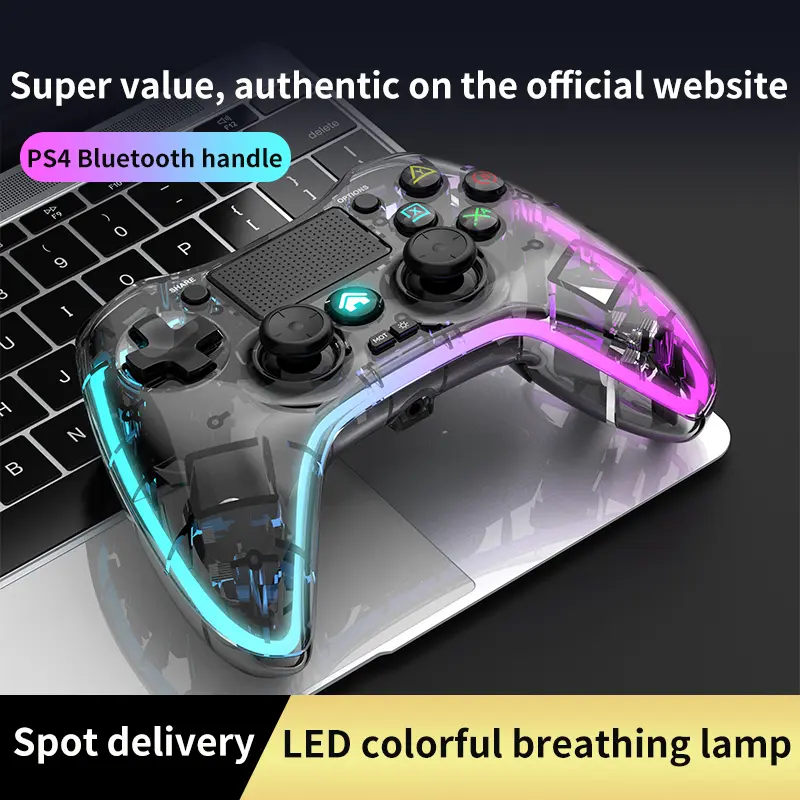 P05 Wireless Game Controller for PS4 - Transparent Gamepad with Touchpad, 6-Axis Gyroscope, Programmable Custom Buttons, Compatible with PS3, PC, iOS, Android Devices
