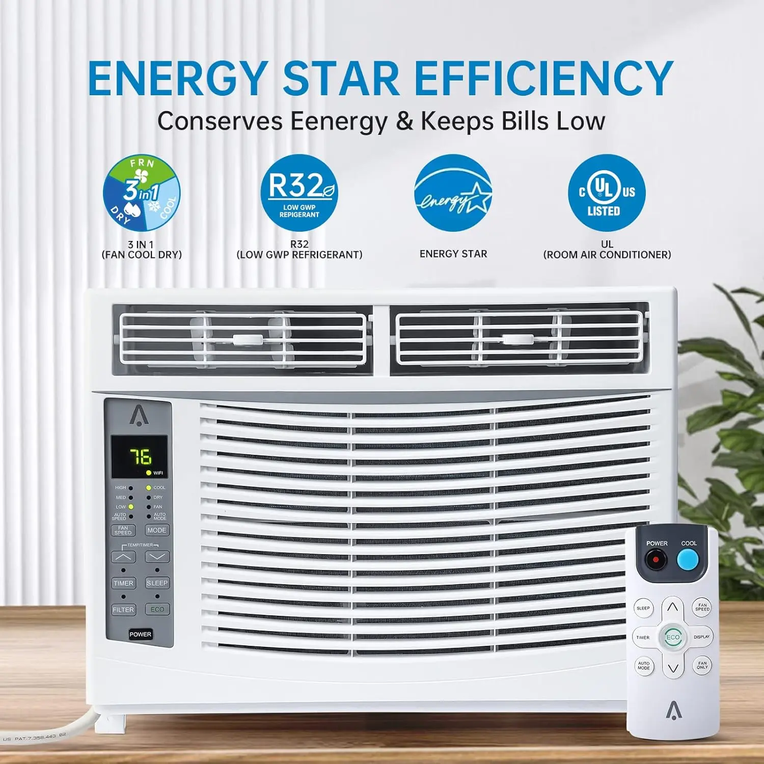 OP-6000 BTU Window Air Conditioner, 115V Cooling Only AC Unit, Remote Control, 3 Fan Speeds, Sleep Mode, 24 Hour Timer, Auto Restart, R32 Refrigerant