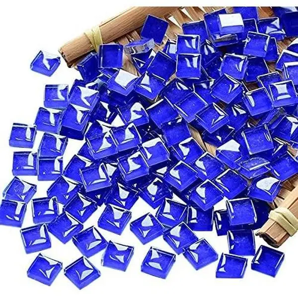 Dark Blue 1x1cm Passivated Edges Mosaic Glass Tiles Squares - 100 Pieces Bulk Crafting Supplies for Art Lovers, Blue Series Colored Glass & Bead Assortments for DIY Picture Frames, Coasters, Mosaic Tiles, Light Blue