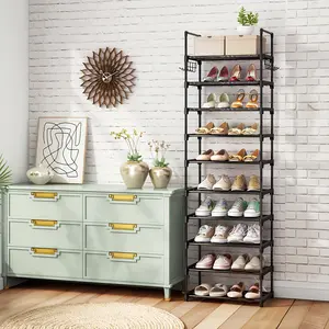 10-Tier Metal Shoe Display Rack, Multi-Functional Storage Shelf for Home Entryway, Bedroom, Living Room, Small Space Organizer