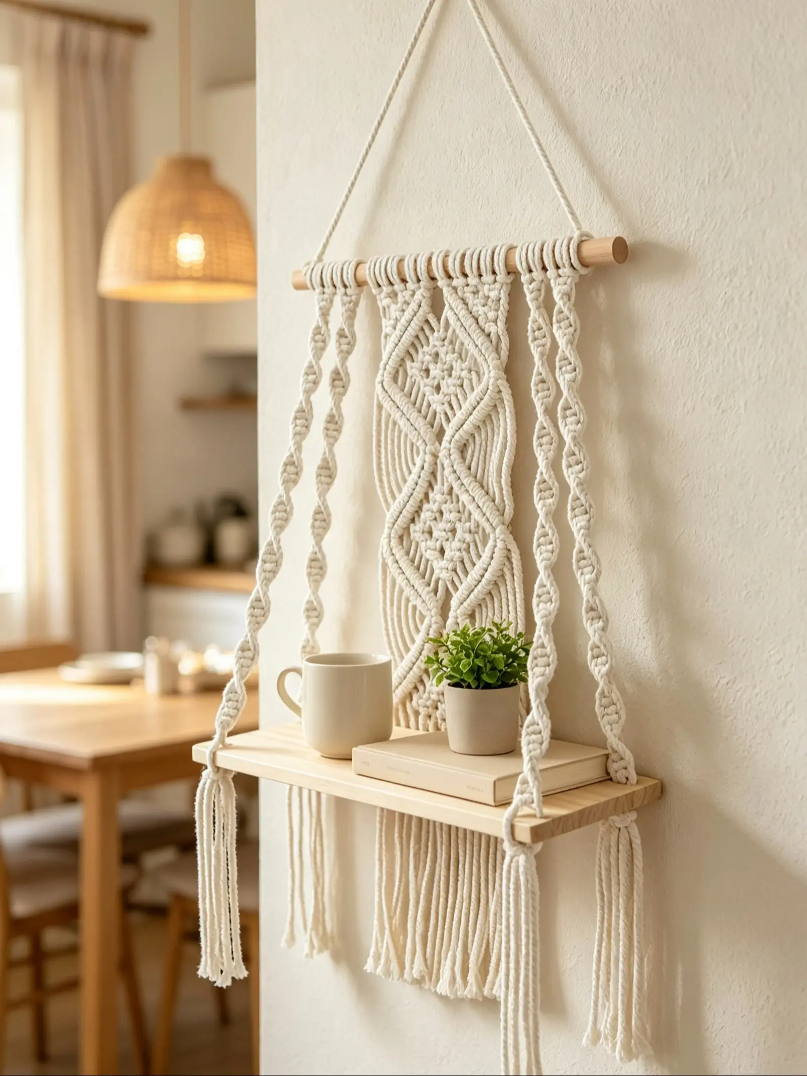 1pc Hanging Shelves , Wooden Floating Shelves, Boho Wall - Mounted Storage with Tassels, for Plant, Book, Decor Display, Home Organizer for Living Room, Bedroom
