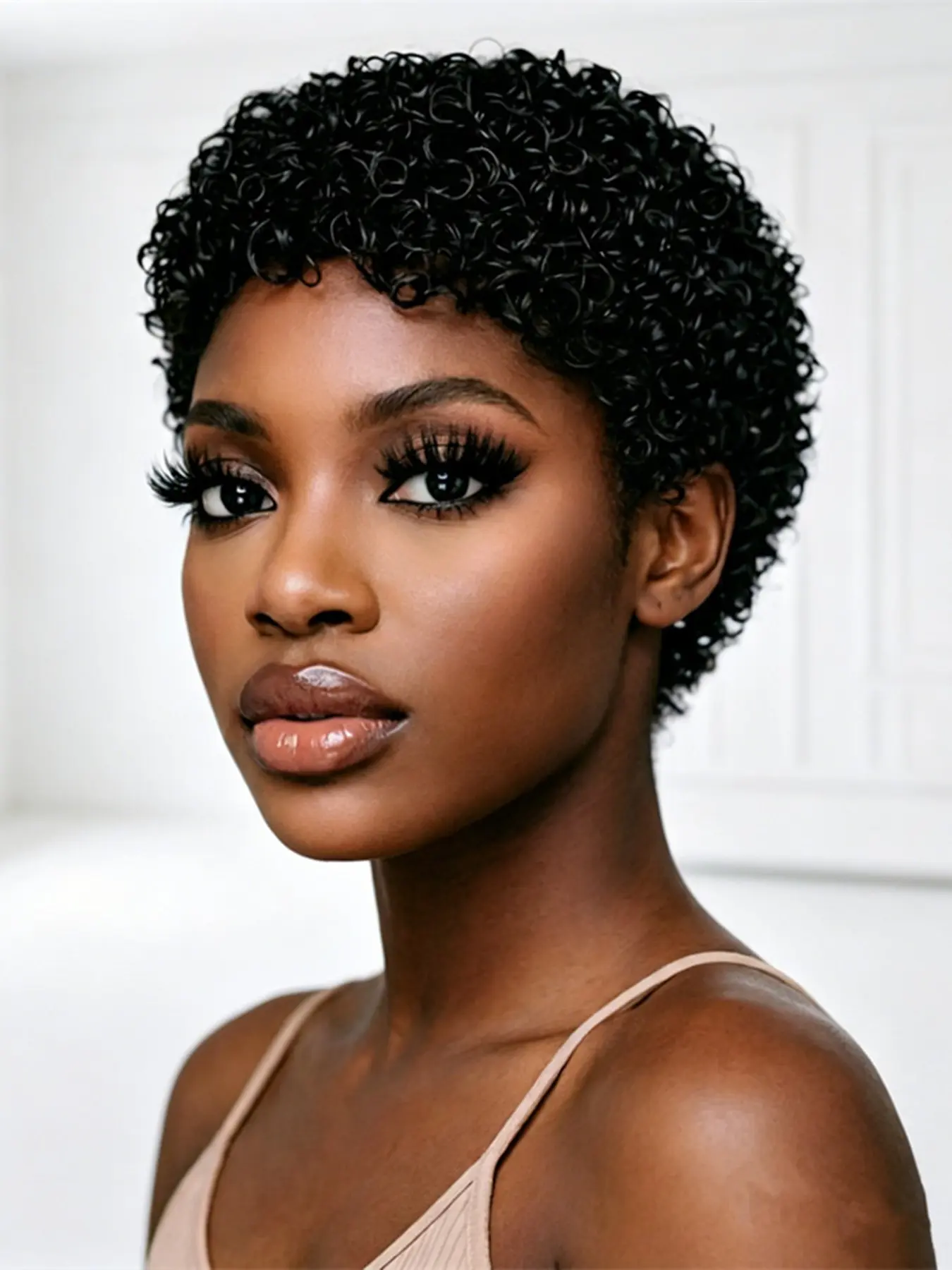 Short Afro Curly Pixie Wig, 150% Density Human Hair Wigs for Women, Daily Party Cosplay Use, Machine Made